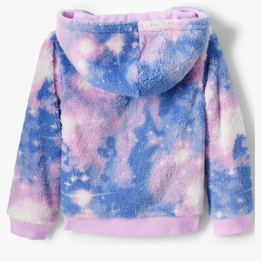 Lands' End Pattern Sherpa Lined Hoodie Lilac Thistle Galaxy Tie Dye Kids Husky - Picture 10 of 11